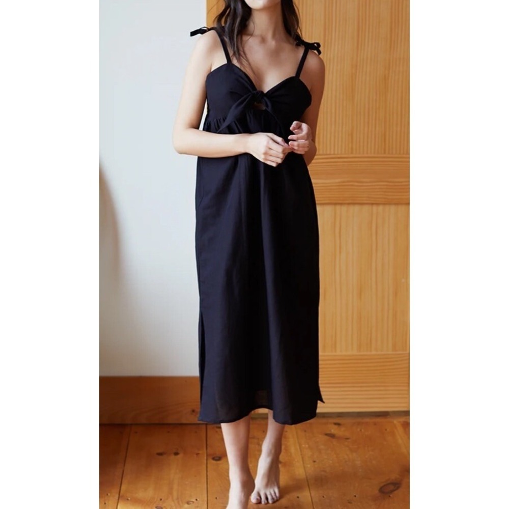 Emerson Fry  India Collection Linen Maxi Cayman Dress Large Black